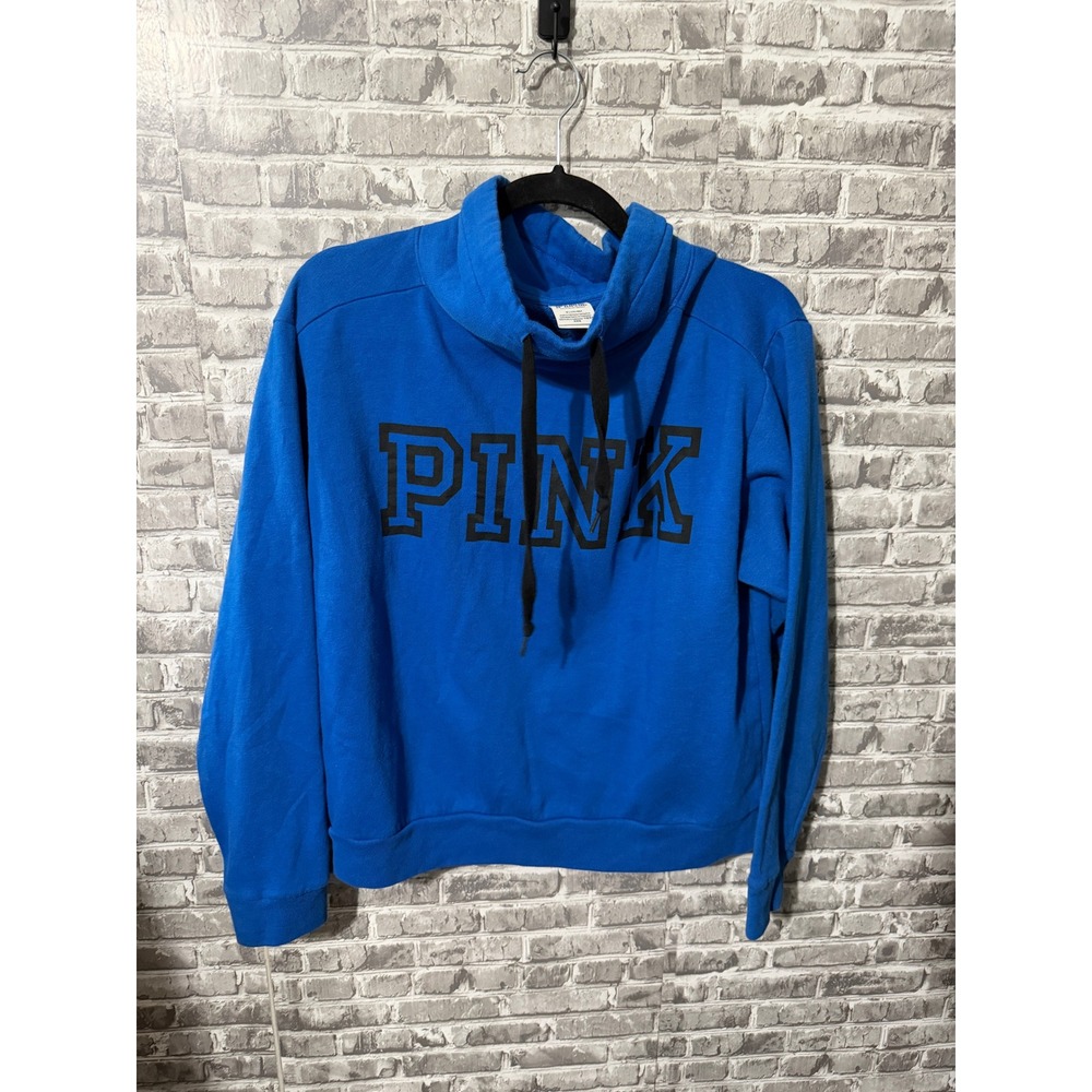 Victorias Secret PINK Funnel Neck Sweatshirt Blue Logo Pullover M